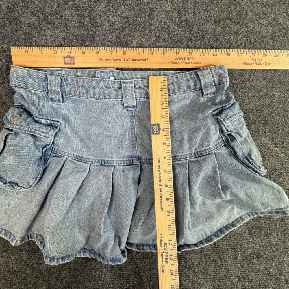 Forever 21 Light Wash Denim Cargo Pleated Mini Skirt Y2K Skater Skort Large - Picture 5 of 6